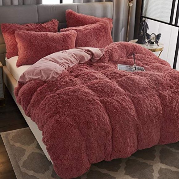 Shaggy Fluffy Faux Fur Duvet Cover Set Button Closure Velvety Bedding Se… - Picture 3 of 6